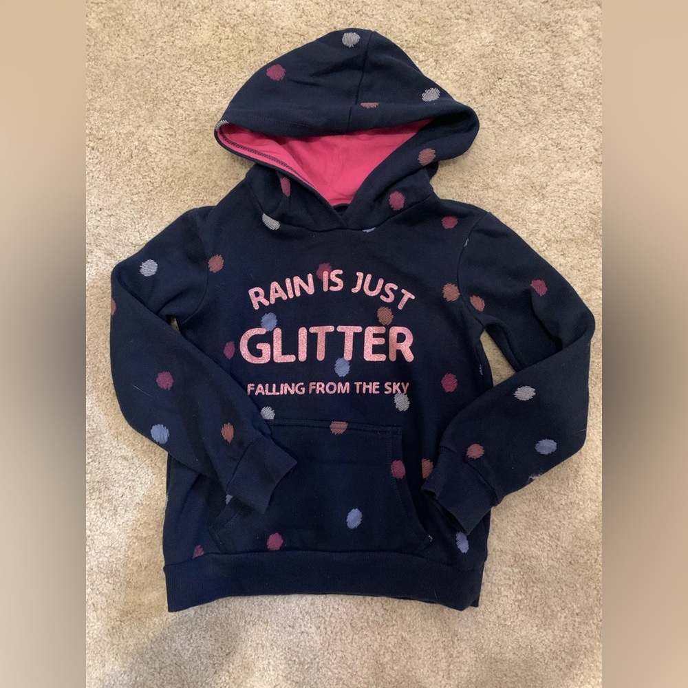 Kids Polka Dot Hoodie - Navy and Pink